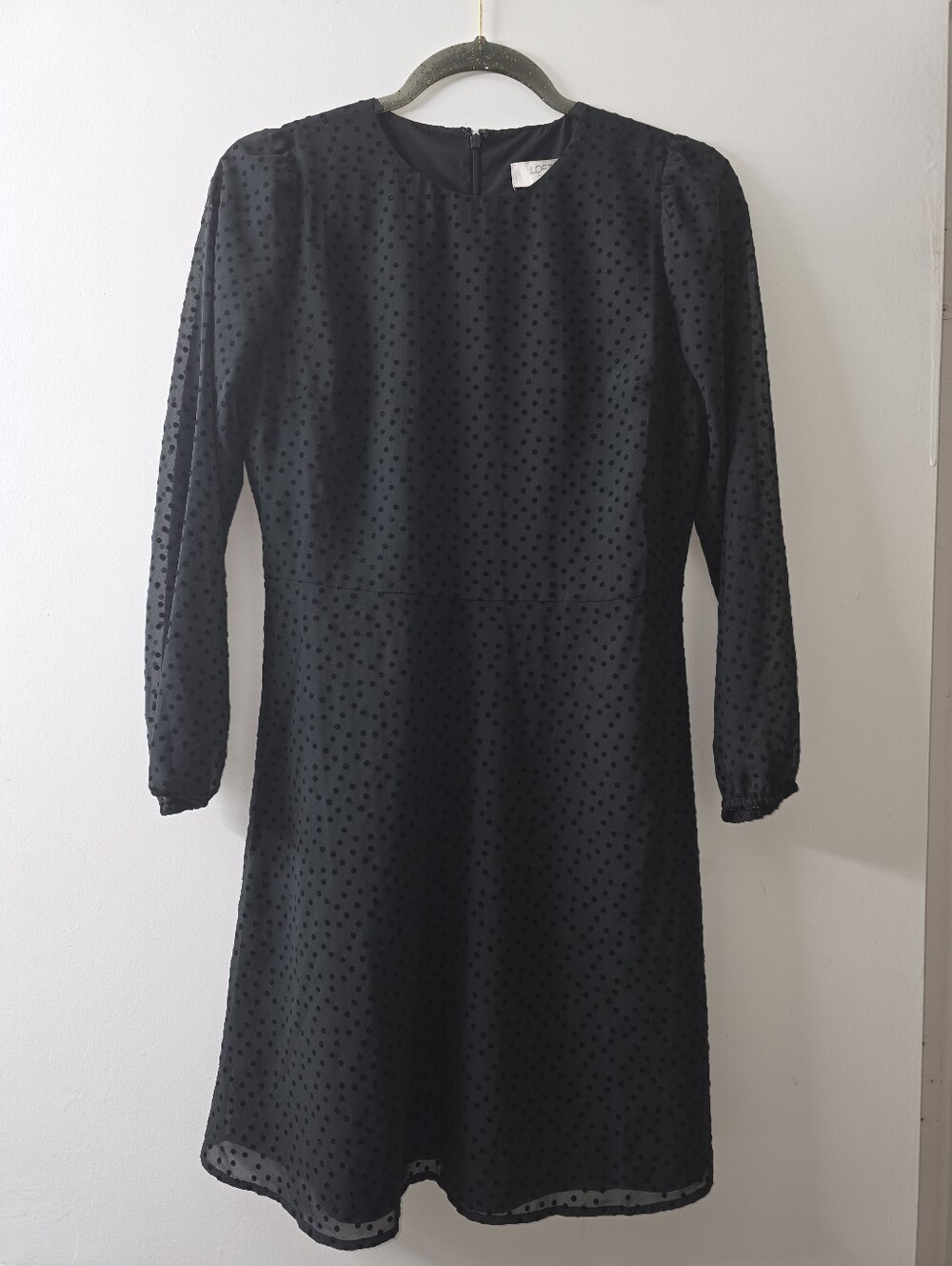 NWT Black Loft Dress Velvet Polka Dots Sheer Sleeves Size 2 Petite